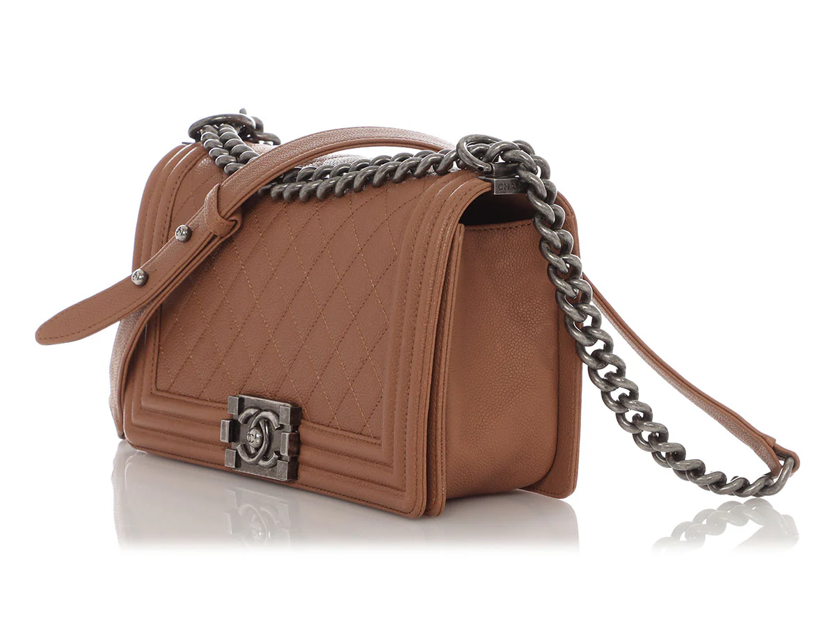 Chanel Old Medium Tan Caviar Boy Bag - Image 4