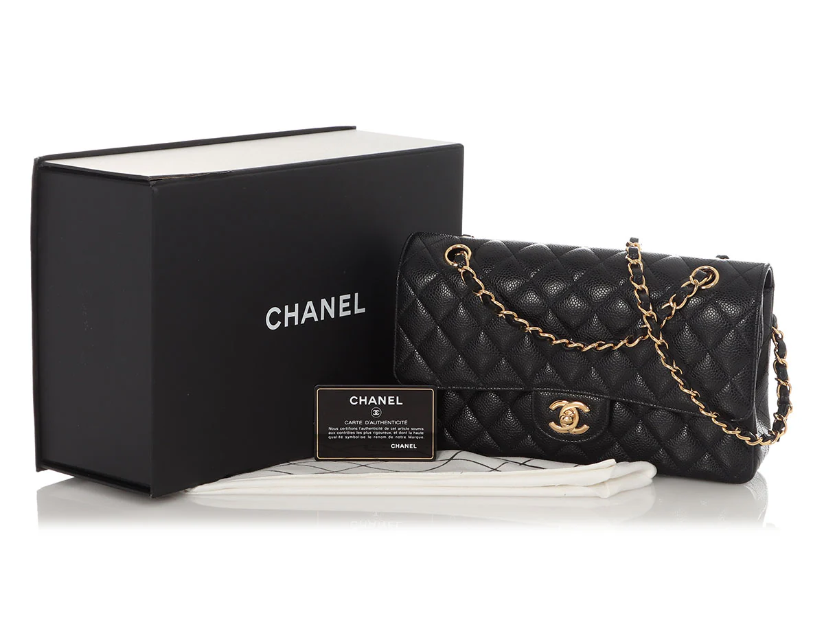 Chanel Medium/Large Black Quilted Caviar Classic Double Flap - Image 2