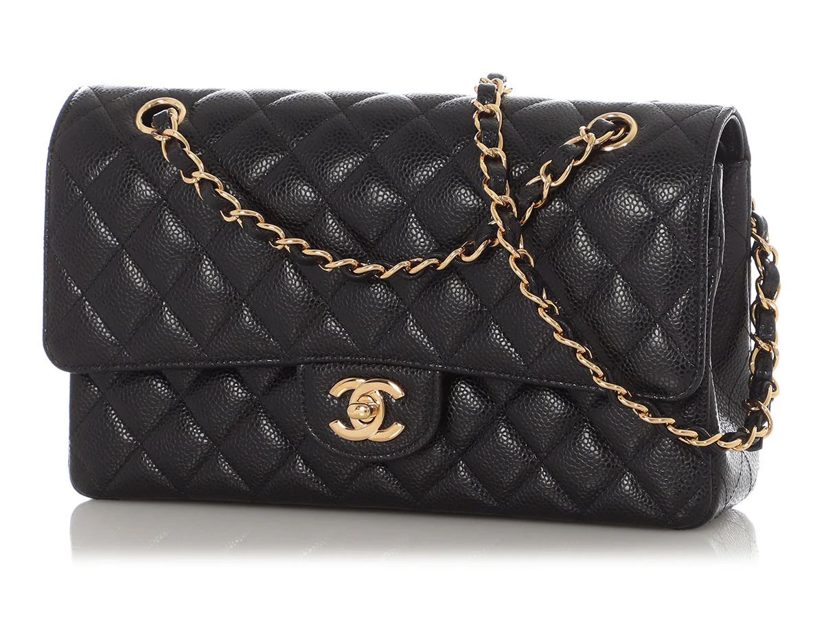 Chanel Medium/Large Black Quilted Caviar Classic Double Flap - Image 3