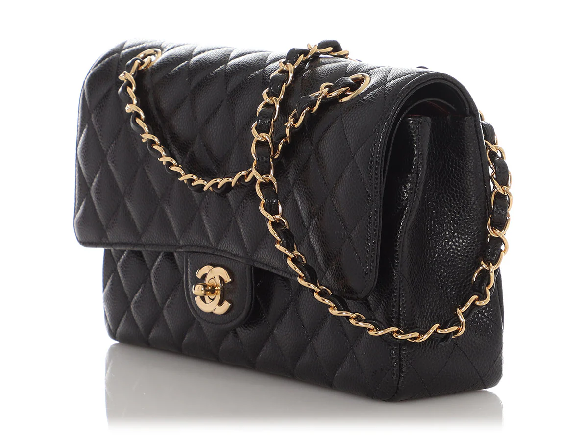Chanel Medium/Large Black Quilted Caviar Classic Double Flap - Image 4