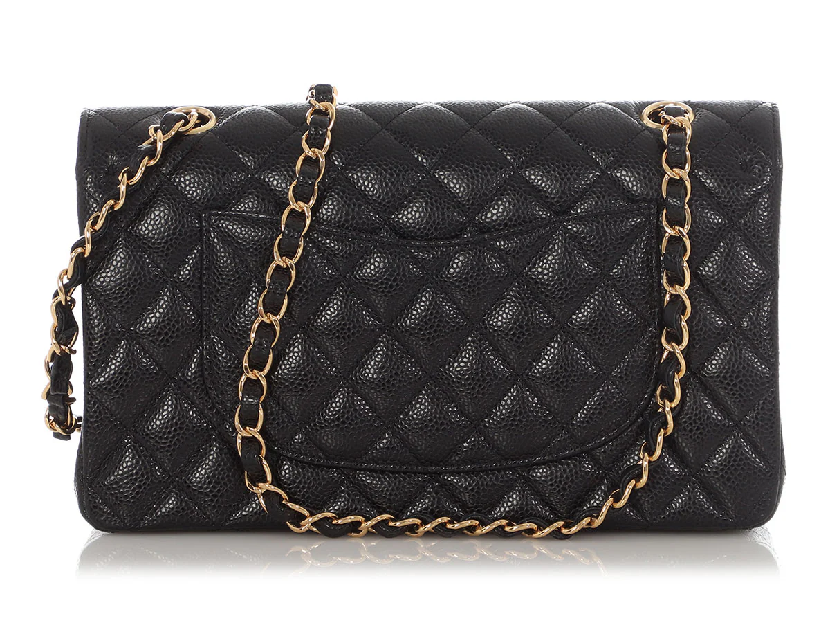 Chanel Medium/Large Black Quilted Caviar Classic Double Flap - Image 5