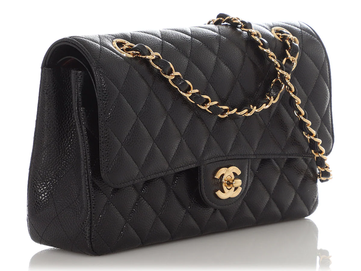 Chanel Medium/Large Black Quilted Caviar Classic Double Flap - Image 6