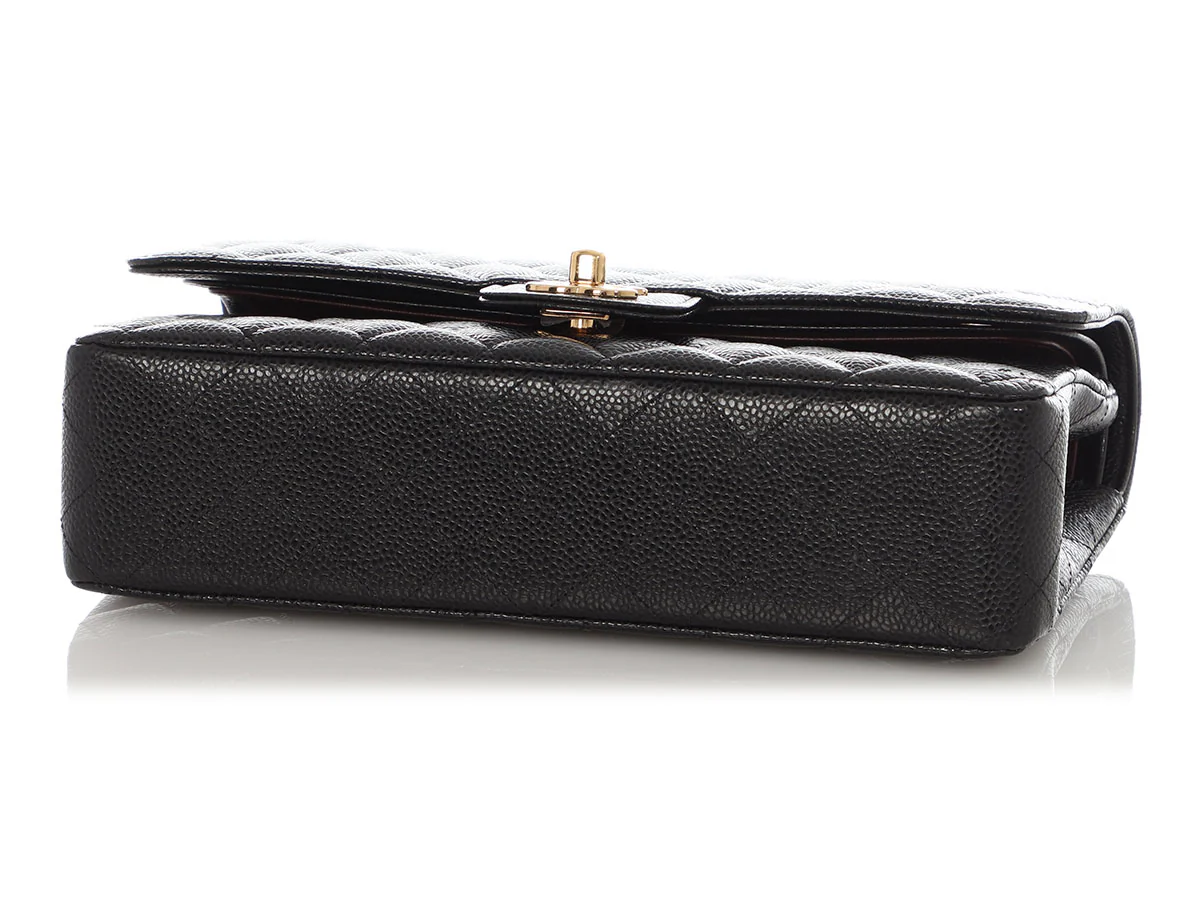 Chanel Medium/Large Black Quilted Caviar Classic Double Flap - Image 7
