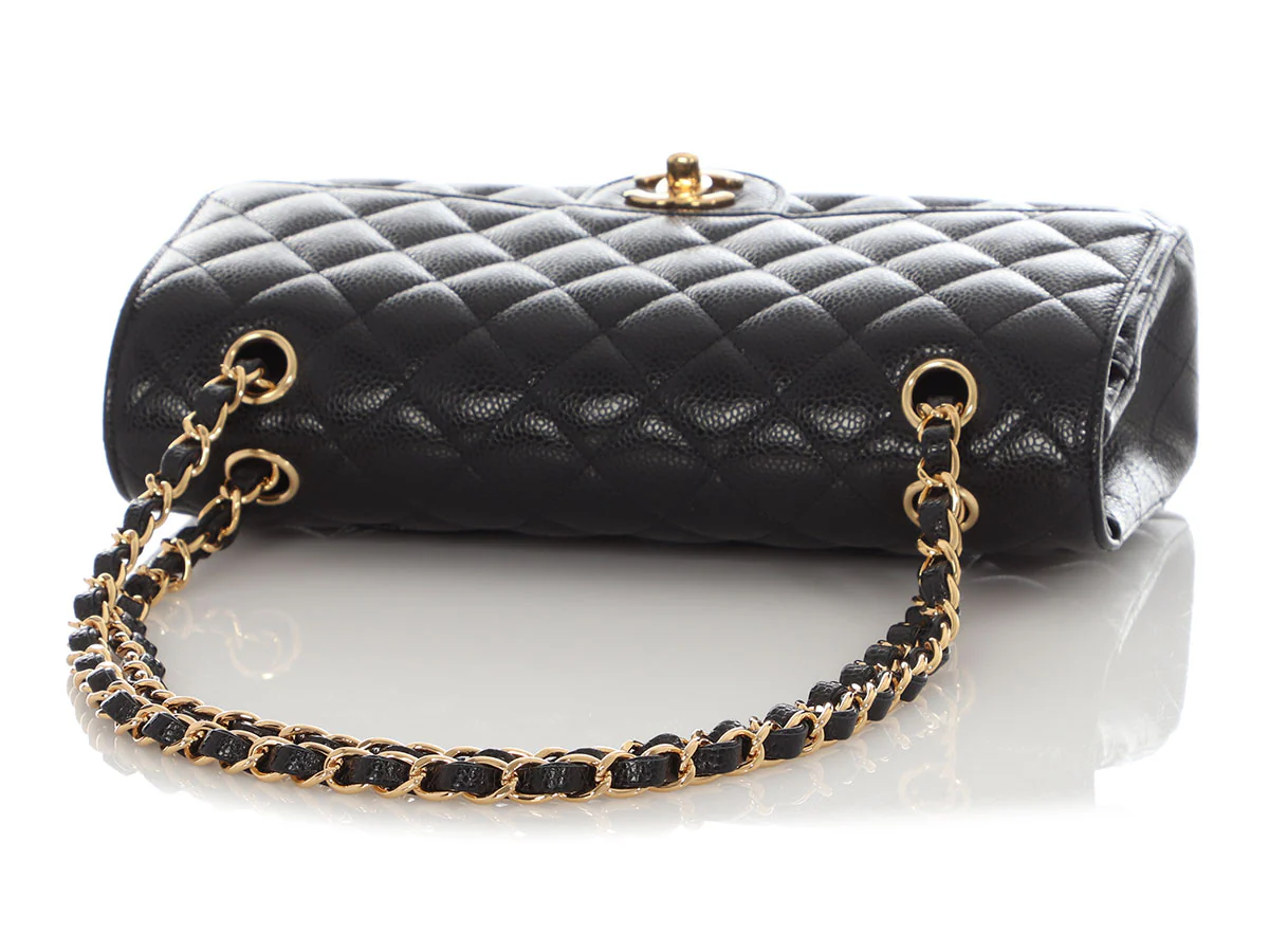 Chanel Medium/Large Black Quilted Caviar Classic Double Flap - Image 8