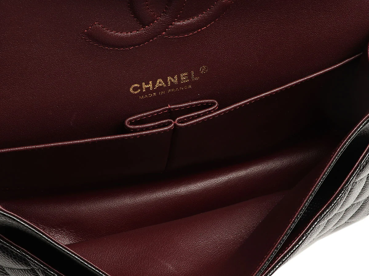Chanel Medium/Large Black Quilted Caviar Classic Double Flap - Image 9