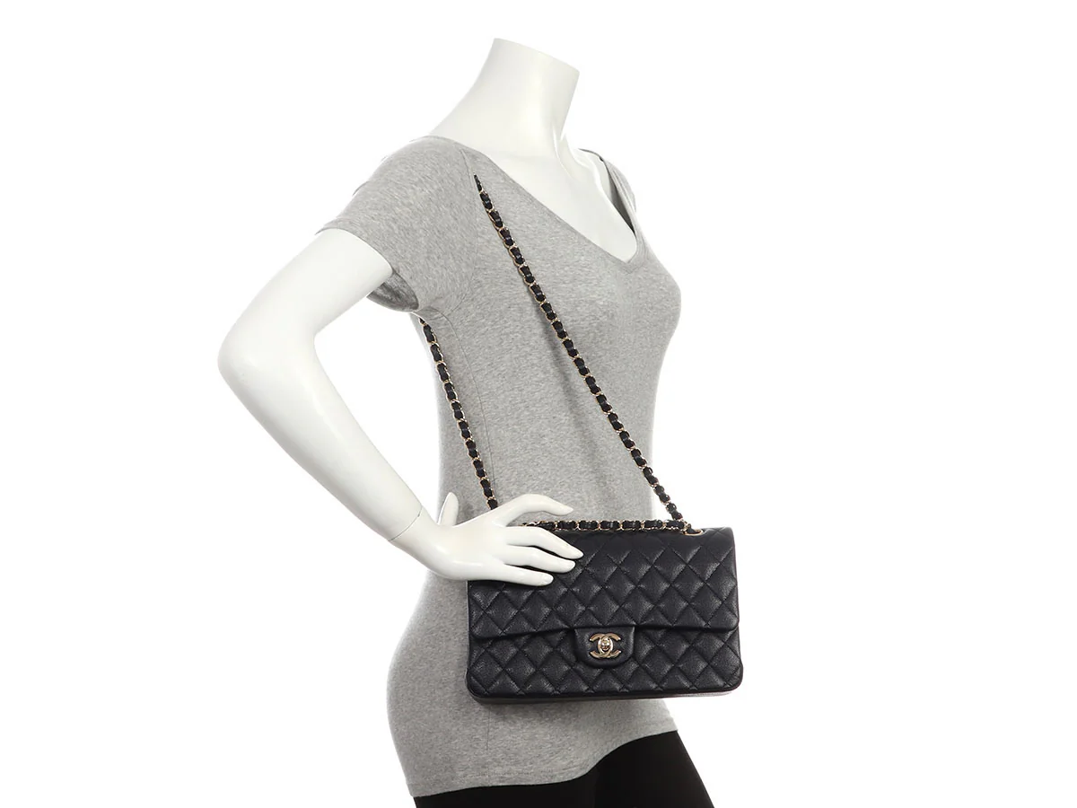 Chanel Medium/Large Navy Quilted Caviar Classic Double Flap - Image 10