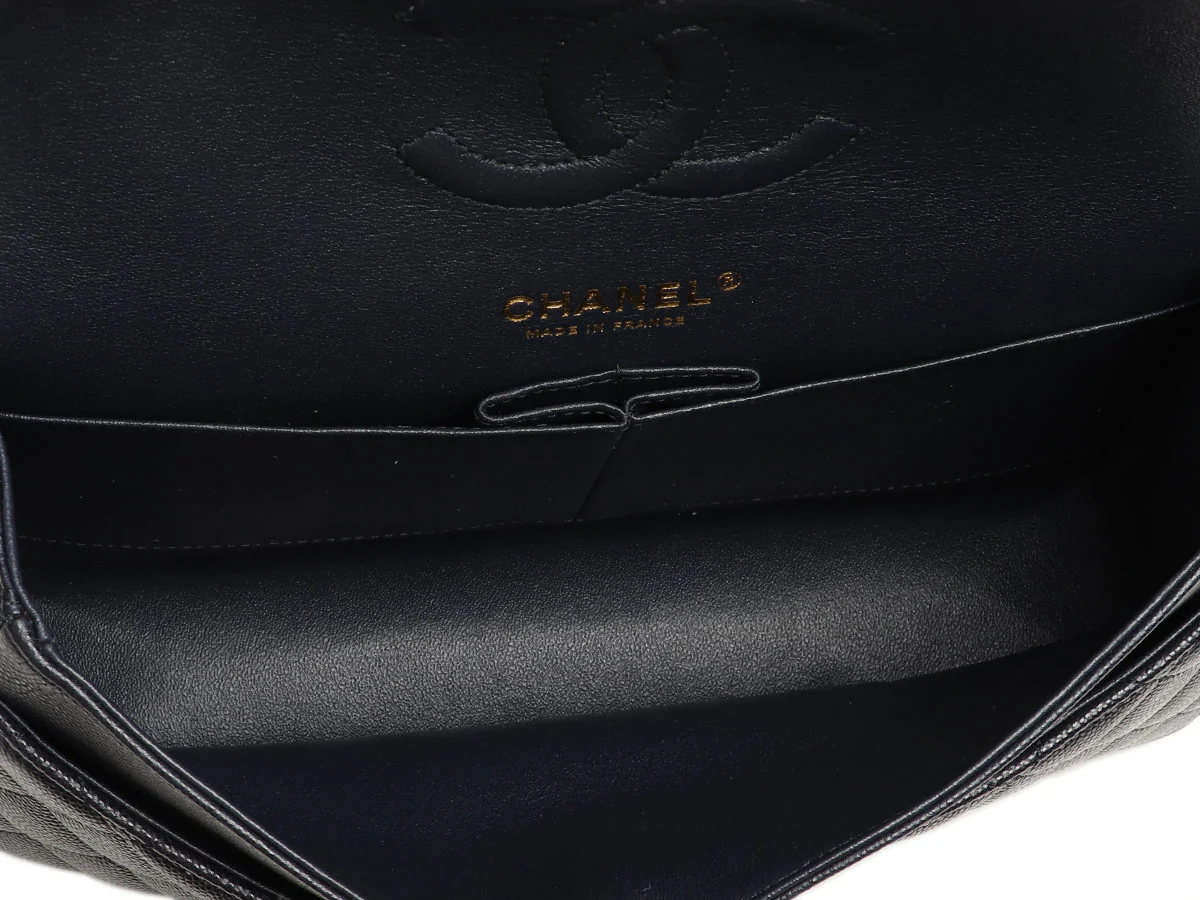 Chanel Medium/Large Navy Quilted Caviar Classic Double Flap - Image 9