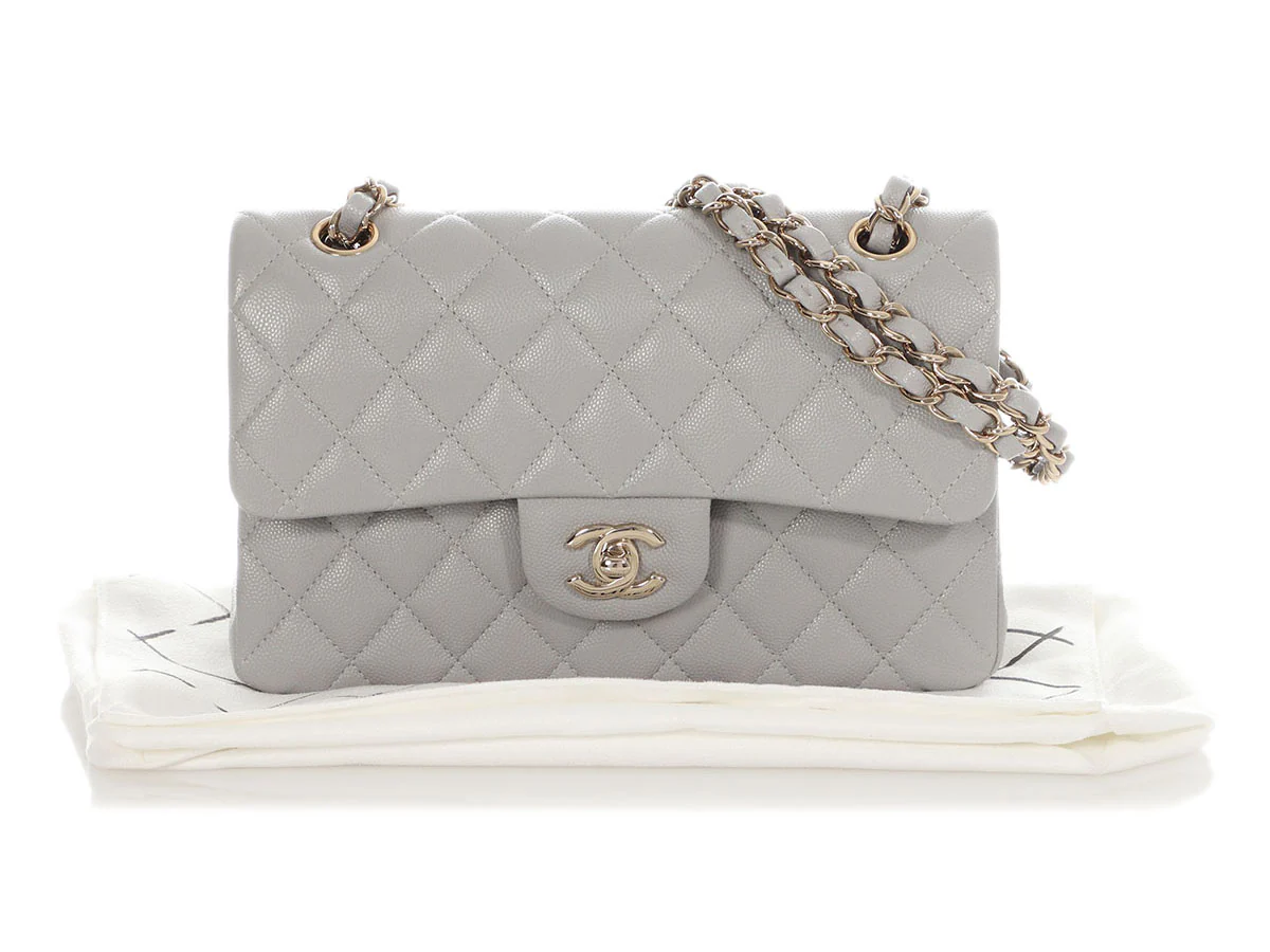 Chanel Small Light Gray Quilted Caviar Classic Double Flap - Image 2