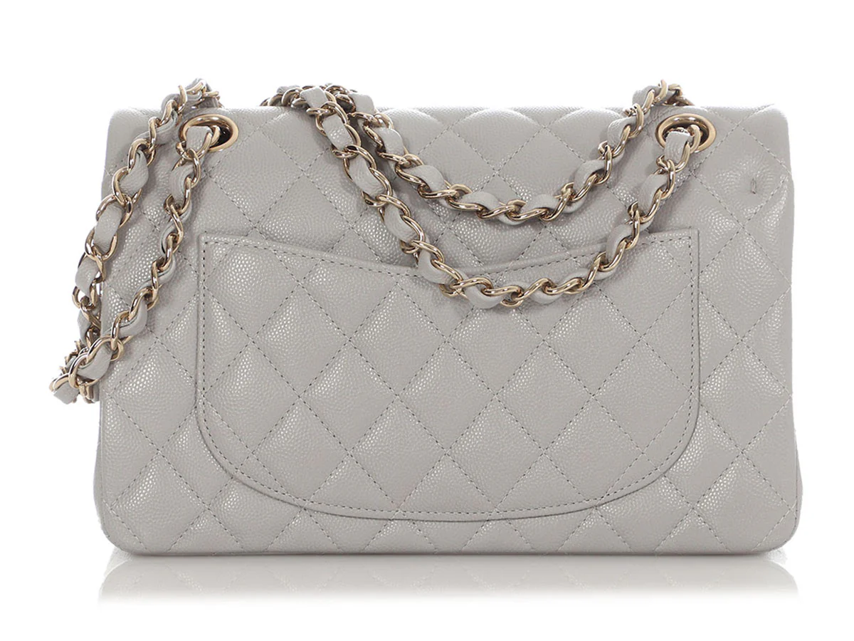 Chanel Small Light Gray Quilted Caviar Classic Double Flap - Image 5