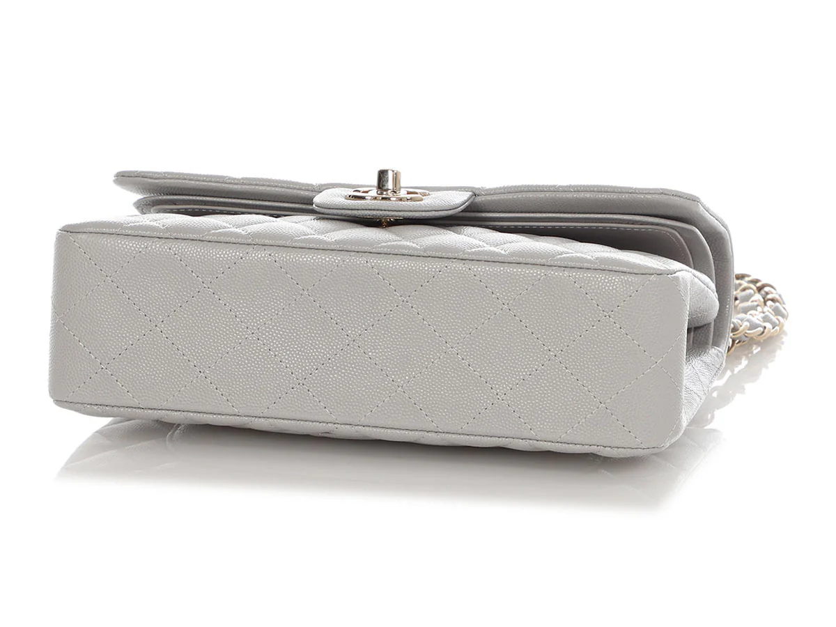 Chanel Small Light Gray Quilted Caviar Classic Double Flap - Image 7