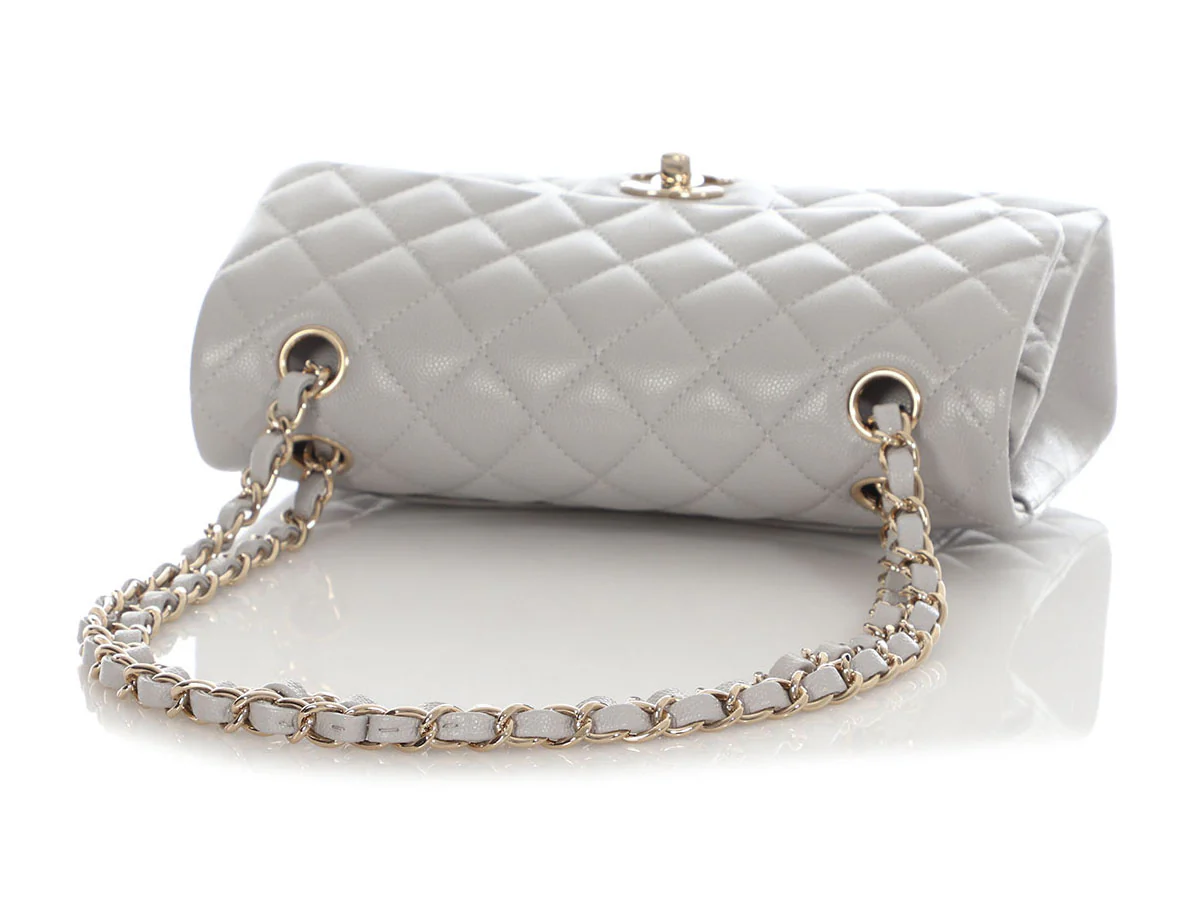 Chanel Small Light Gray Quilted Caviar Classic Double Flap - Image 8