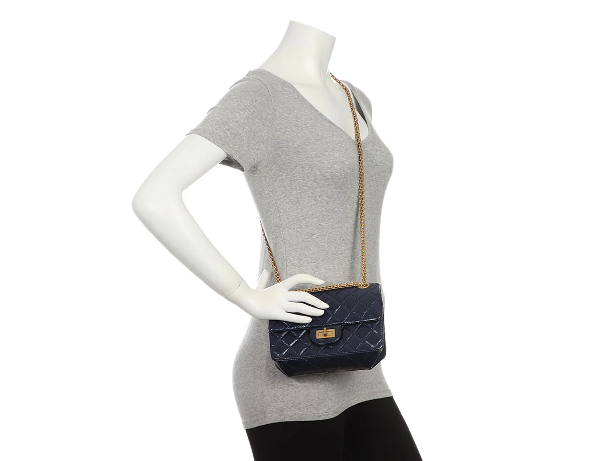 Chanel Mini Metallic Navy Quilted Aged Calfskin Reissue 2.55 - Image 10