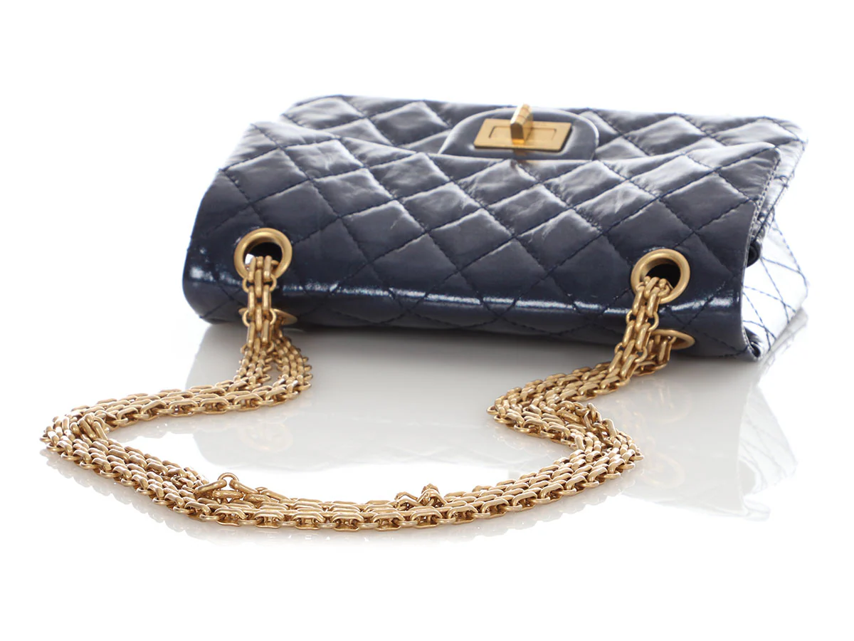 Chanel Mini Metallic Navy Quilted Aged Calfskin Reissue 2.55 - Image 7