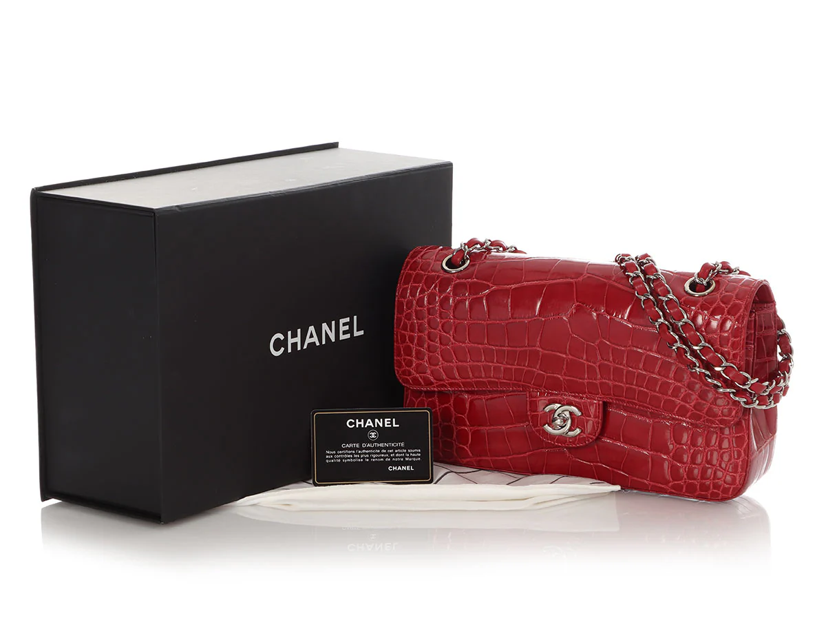 Chanel Medium/Large Red Shiny Alligator Classic Double Flap - Image 2