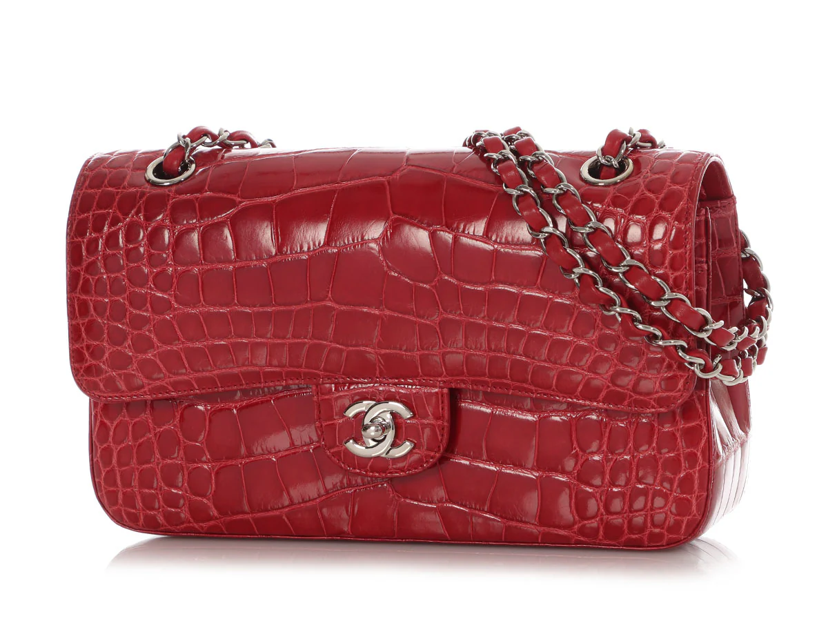 Chanel Medium/Large Red Shiny Alligator Classic Double Flap - Image 3