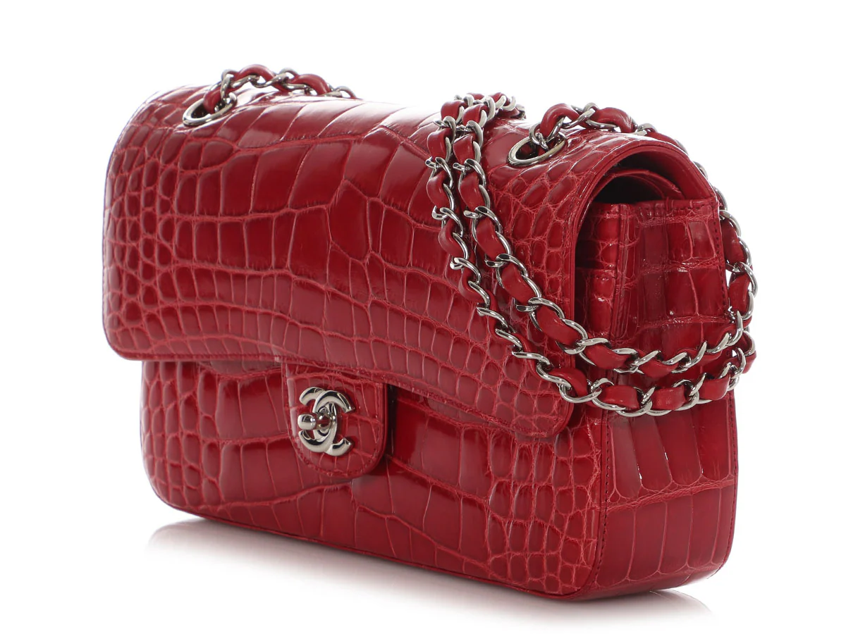 Chanel Medium/Large Red Shiny Alligator Classic Double Flap - Image 4