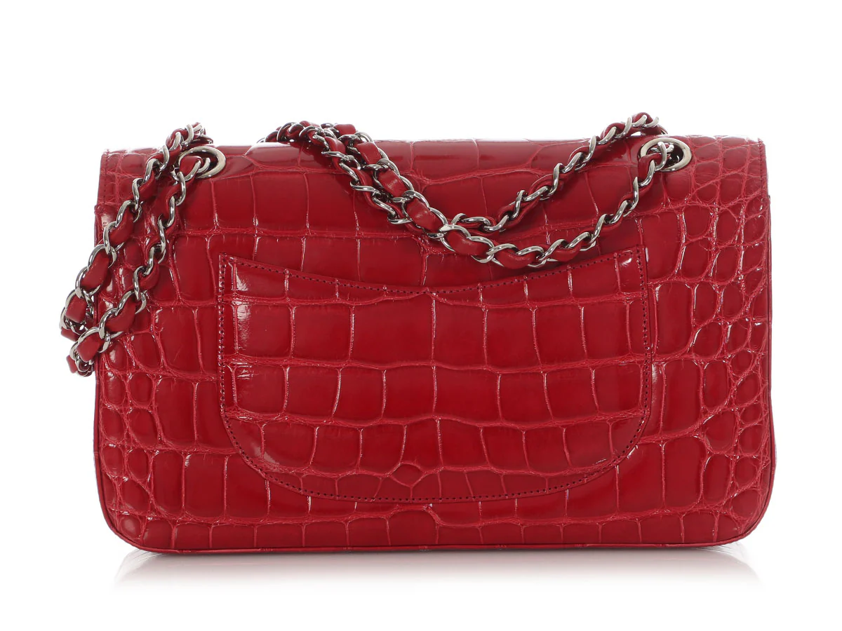 Chanel Medium/Large Red Shiny Alligator Classic Double Flap - Image 5