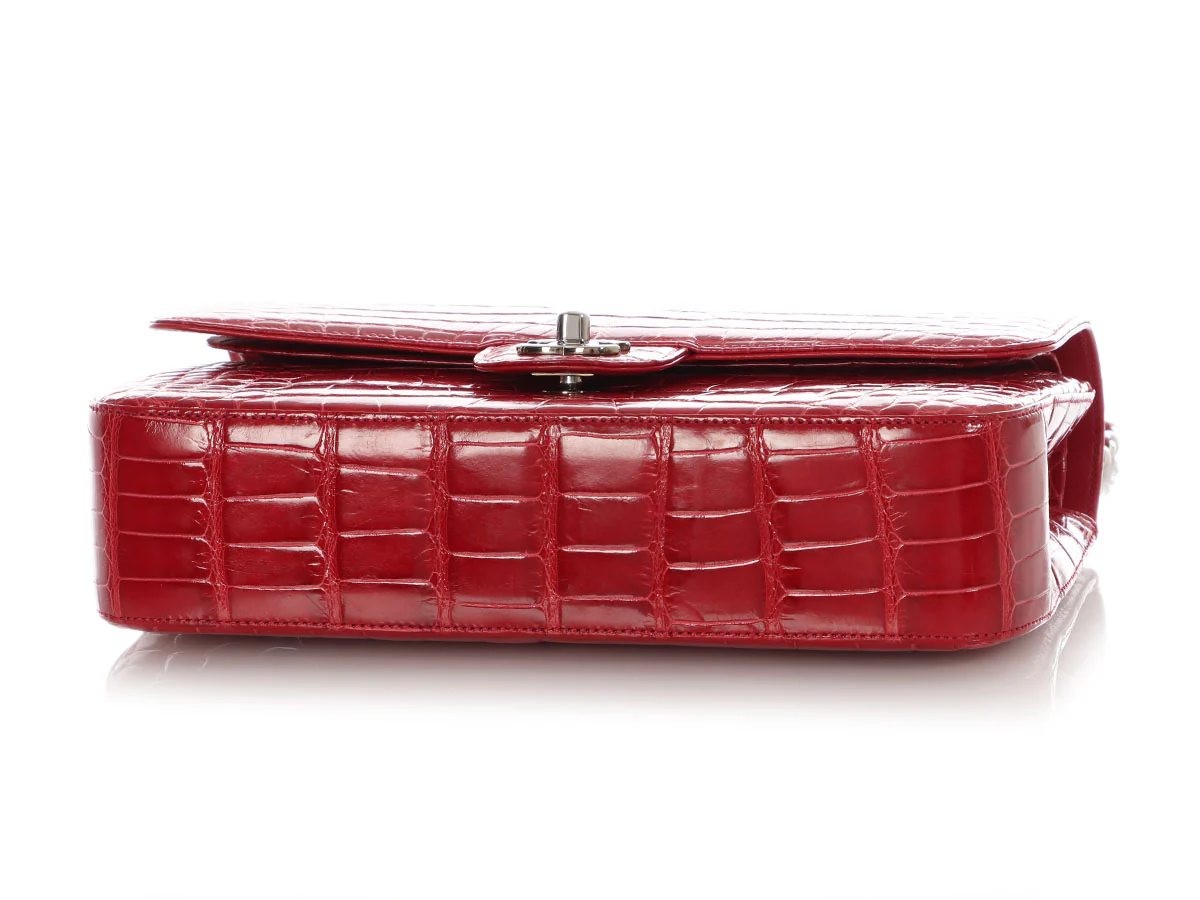 Chanel Medium/Large Red Shiny Alligator Classic Double Flap - Image 7