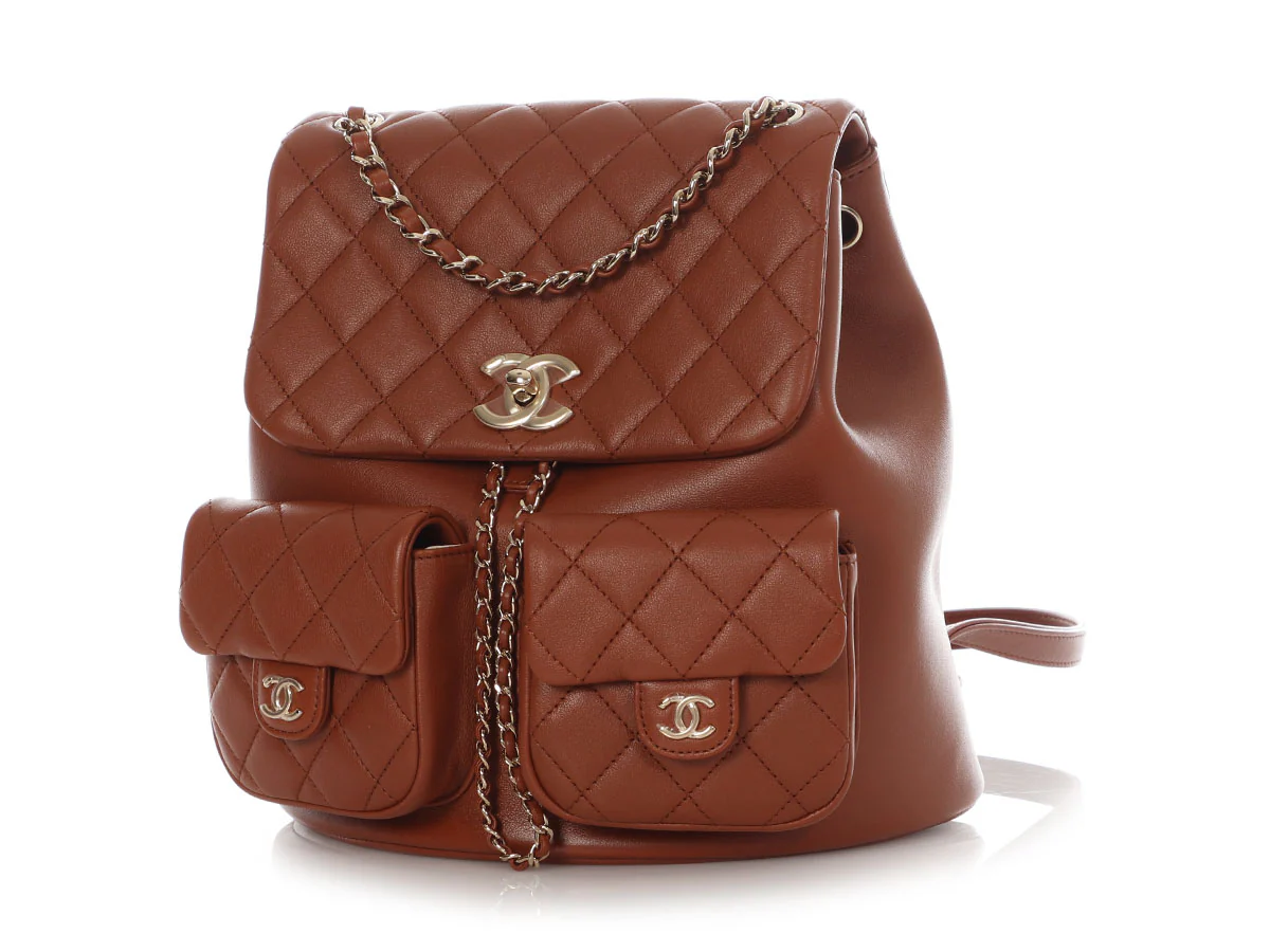 Chanel Medium Brown Quilted Calfskin Duma Pockets Drawstring Backpack - Image 2