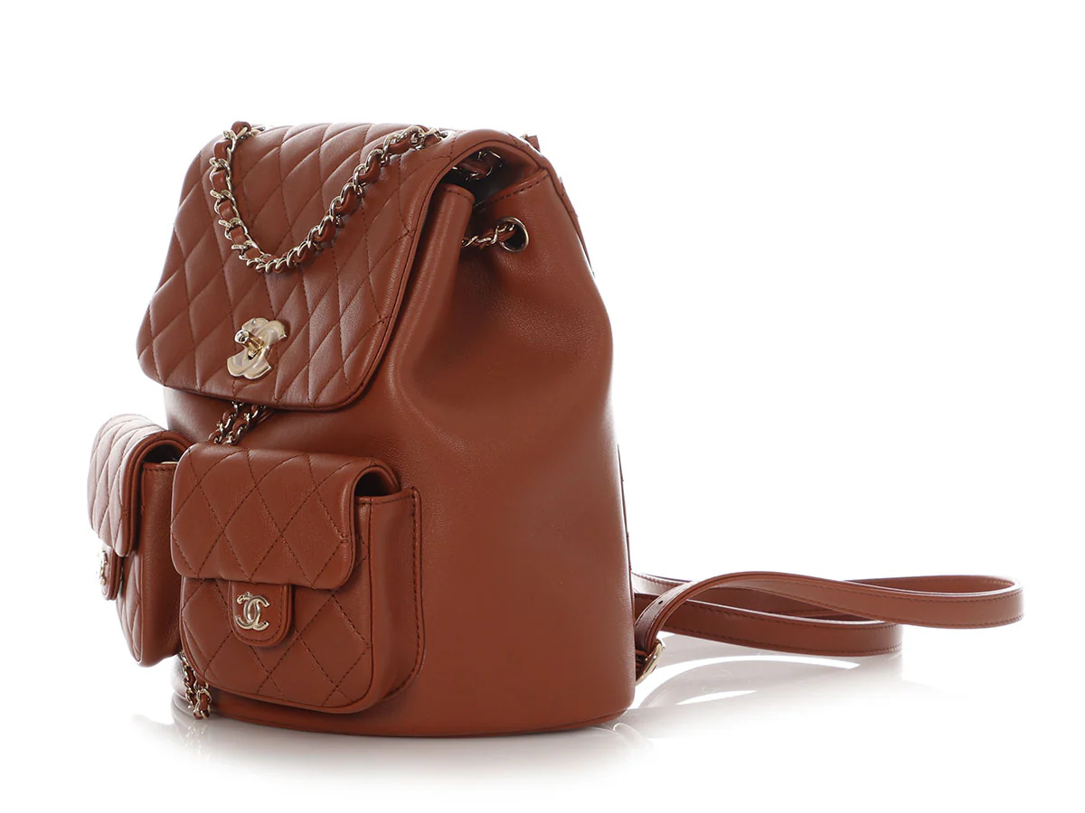 Chanel Medium Brown Quilted Calfskin Duma Pockets Drawstring Backpack - Image 3