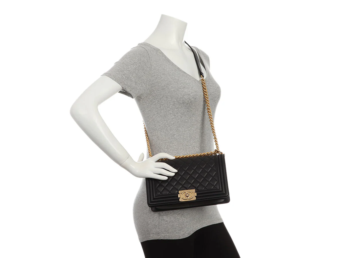 Chanel Old Medium Black Quilted Lambskin Boy Bag - Image 10