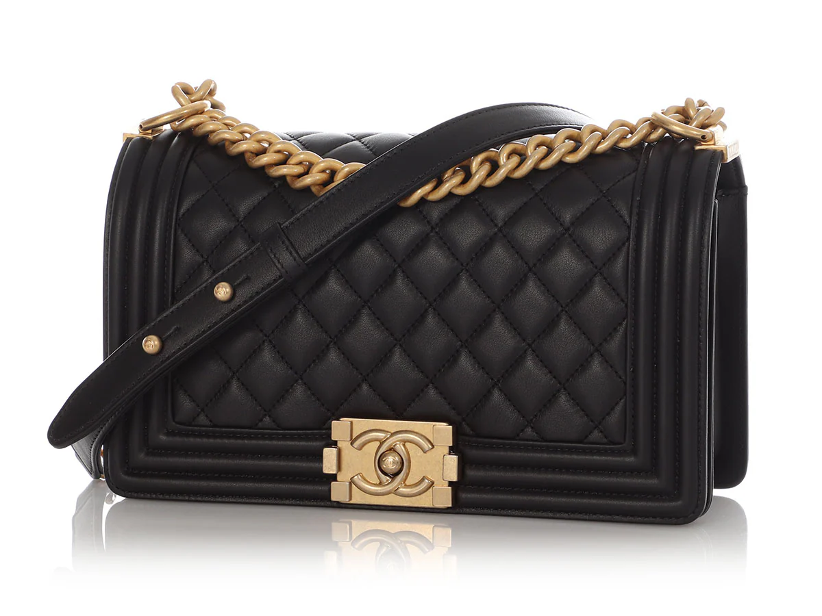 Chanel Old Medium Black Quilted Lambskin Boy Bag - Image 3