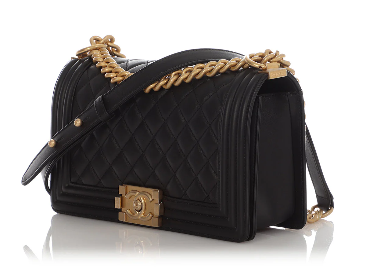 Chanel Old Medium Black Quilted Lambskin Boy Bag - Image 4