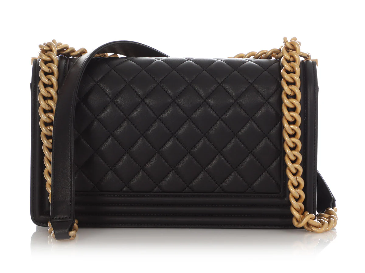Chanel Old Medium Black Quilted Lambskin Boy Bag - Image 5