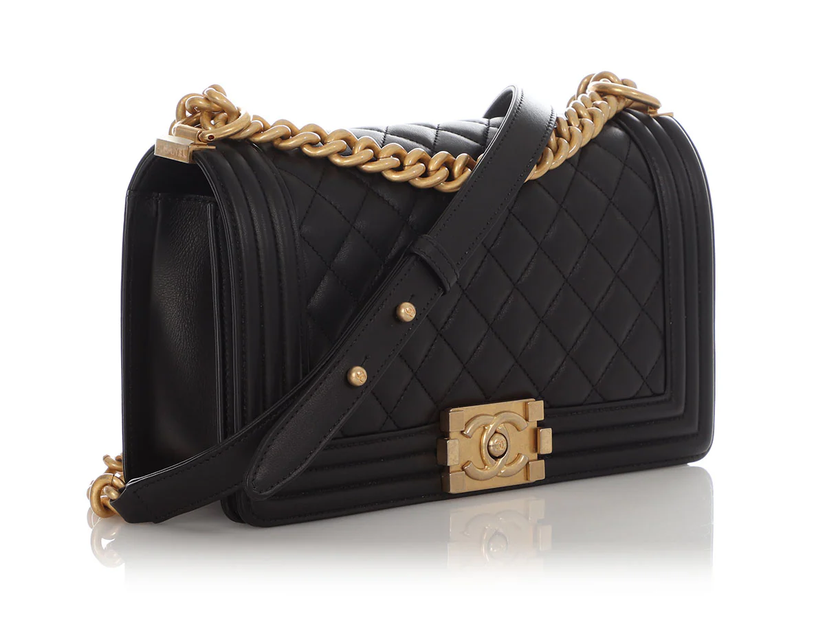Chanel Old Medium Black Quilted Lambskin Boy Bag - Image 6