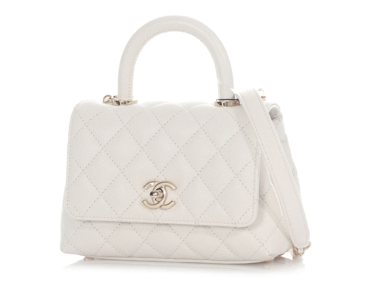 Chanel Extra Mini White Quilted Caviar Coco Handle TPM - Image 3