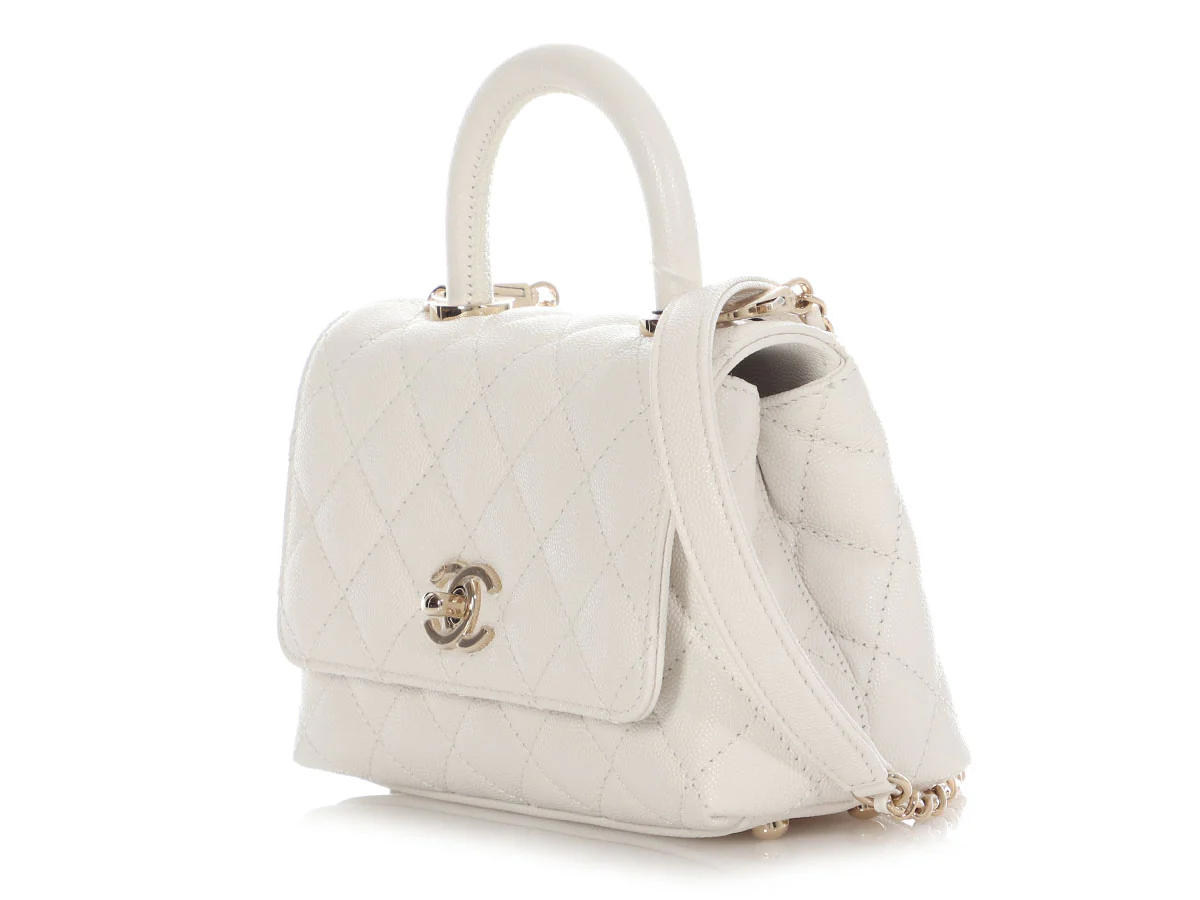 Chanel Extra Mini White Quilted Caviar Coco Handle TPM - Image 4