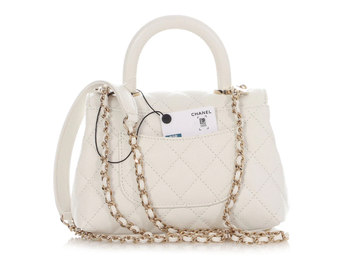 Chanel Extra Mini White Quilted Caviar Coco Handle TPM - Image 5