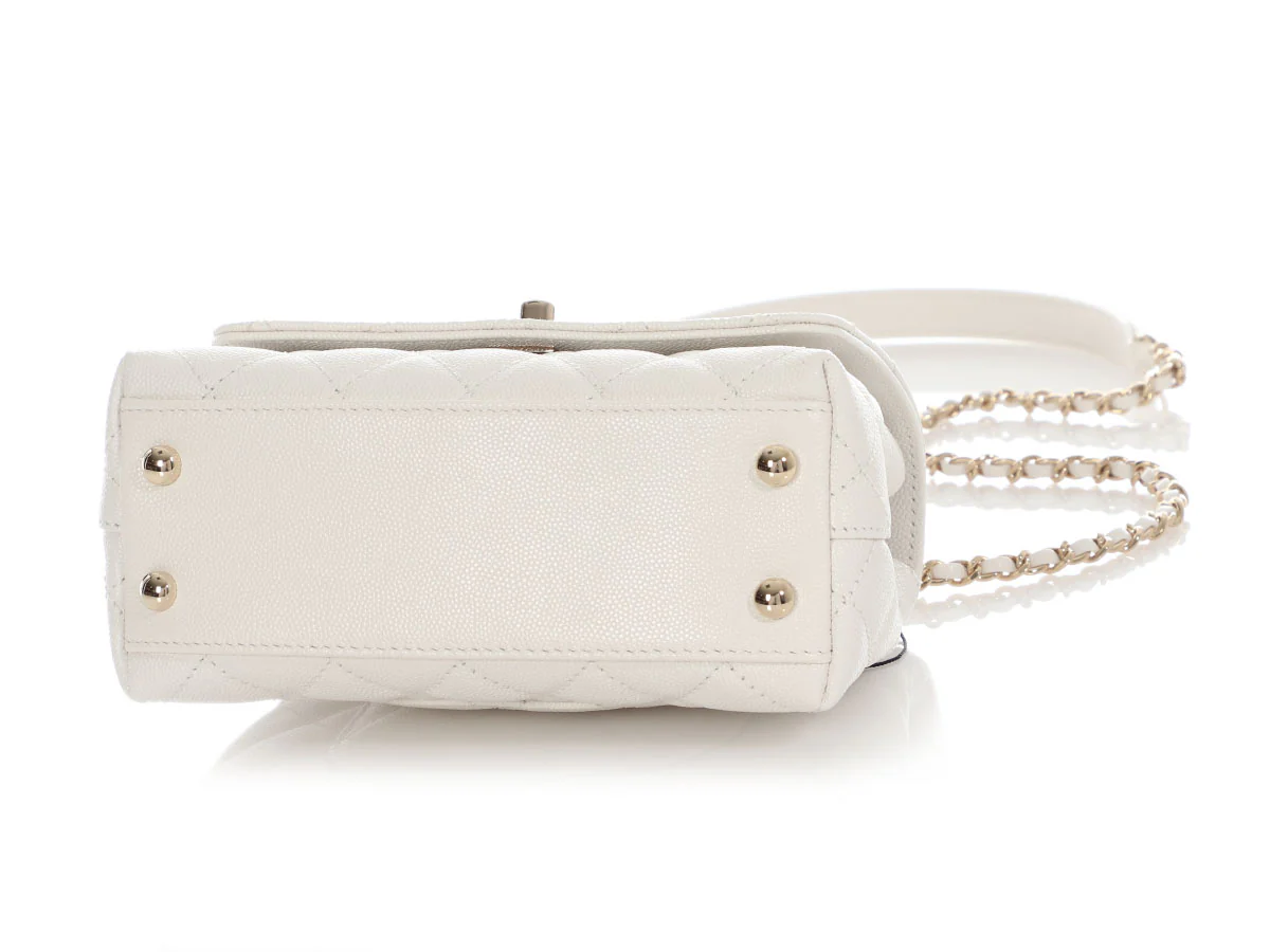 Chanel Extra Mini White Quilted Caviar Coco Handle TPM - Image 7
