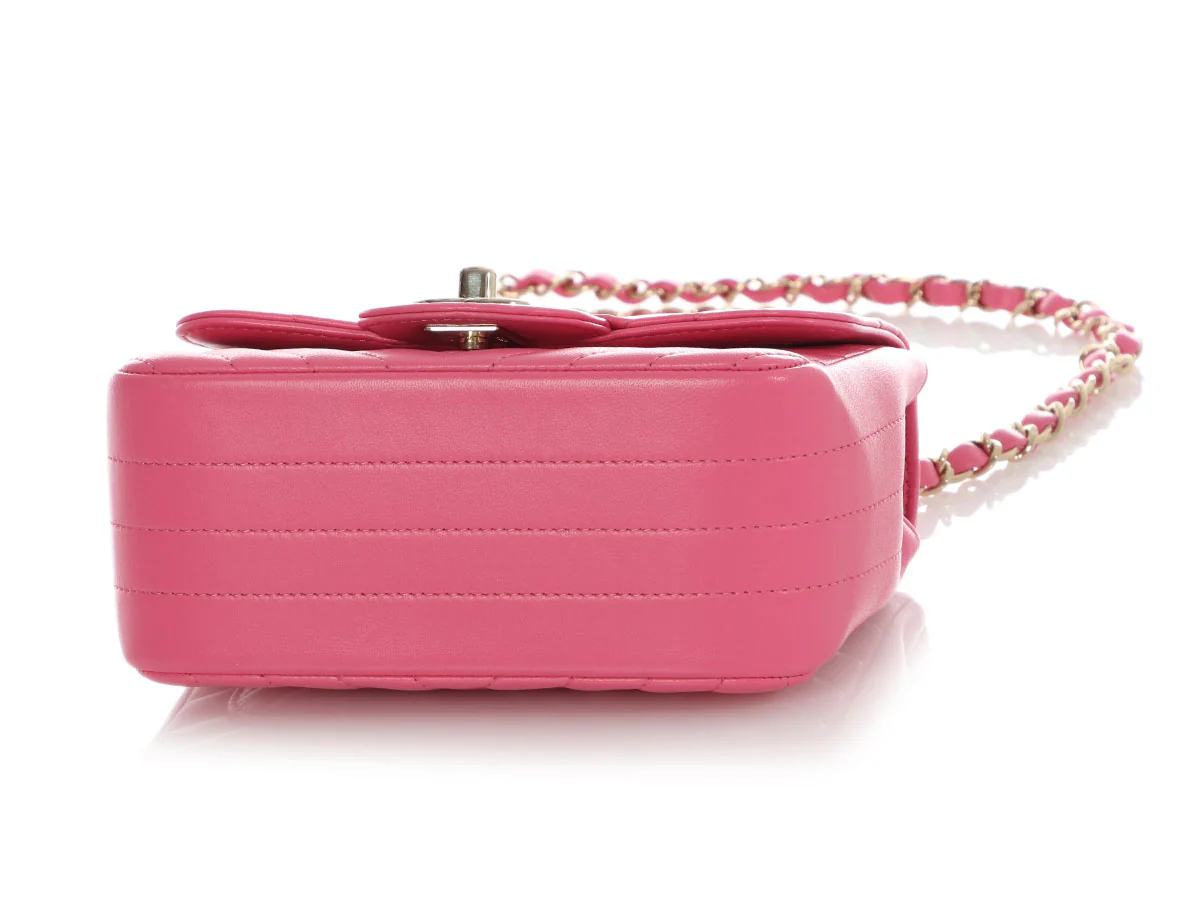 Chanel Mini Pink Chevron-Quilted Lambskin Classic - Image 7