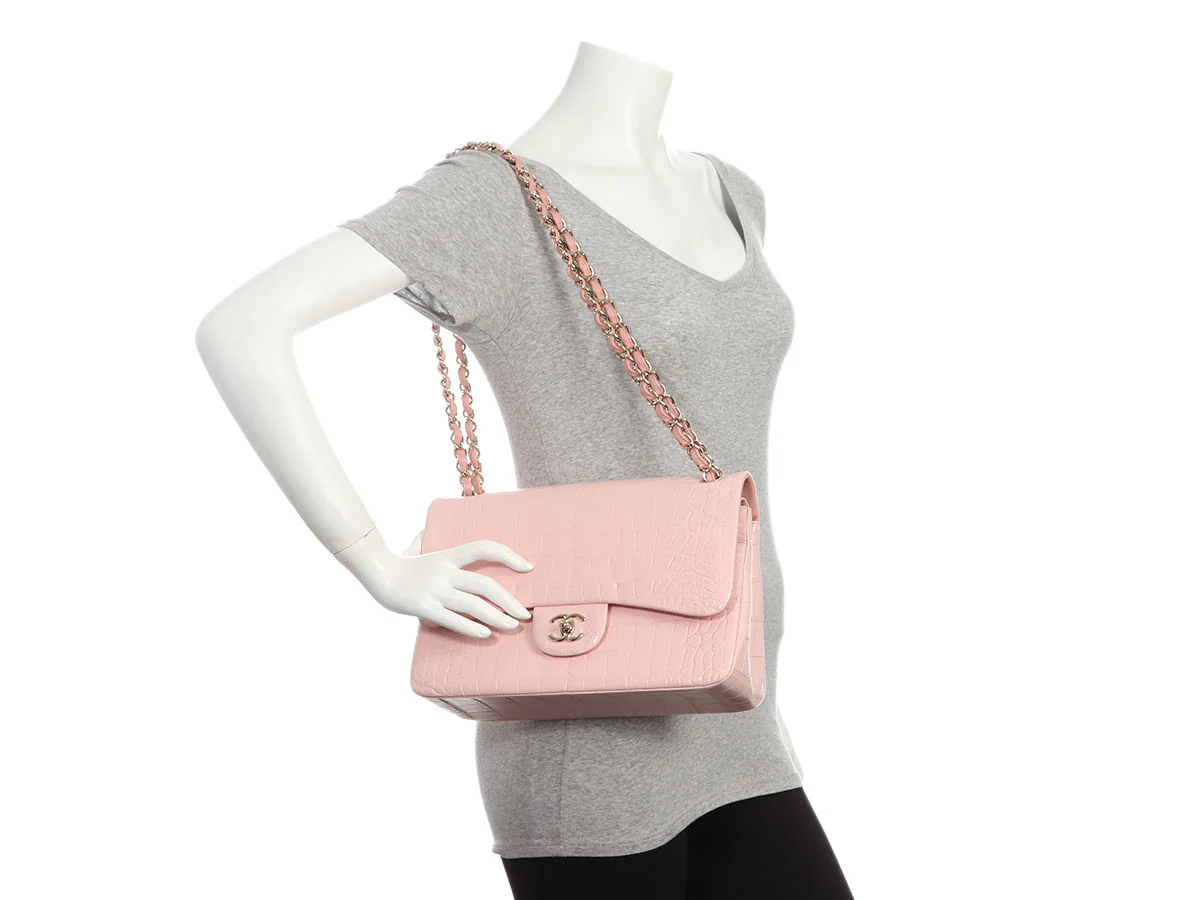 Chanel Jumbo Light Pink Matte Alligator Classic Double Flap - Image 10