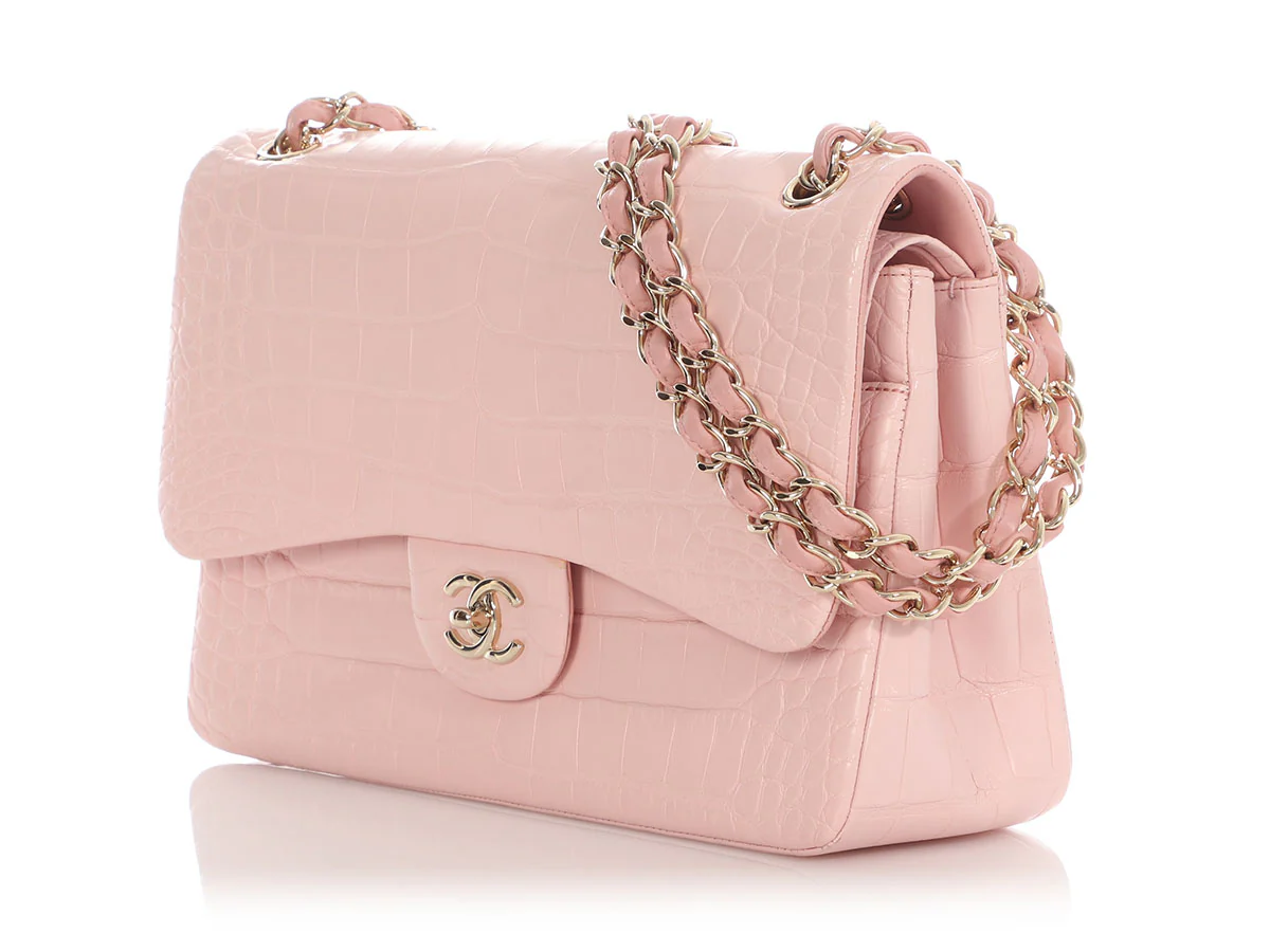 Chanel Jumbo Light Pink Matte Alligator Classic Double Flap - Image 4