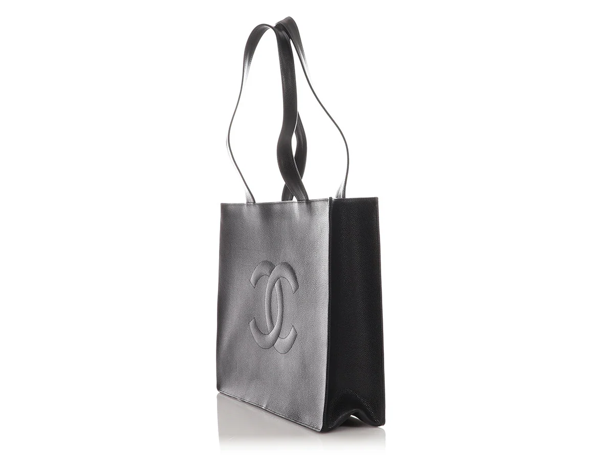 Chanel Vintage XL Black Caviar Tote - Image 4