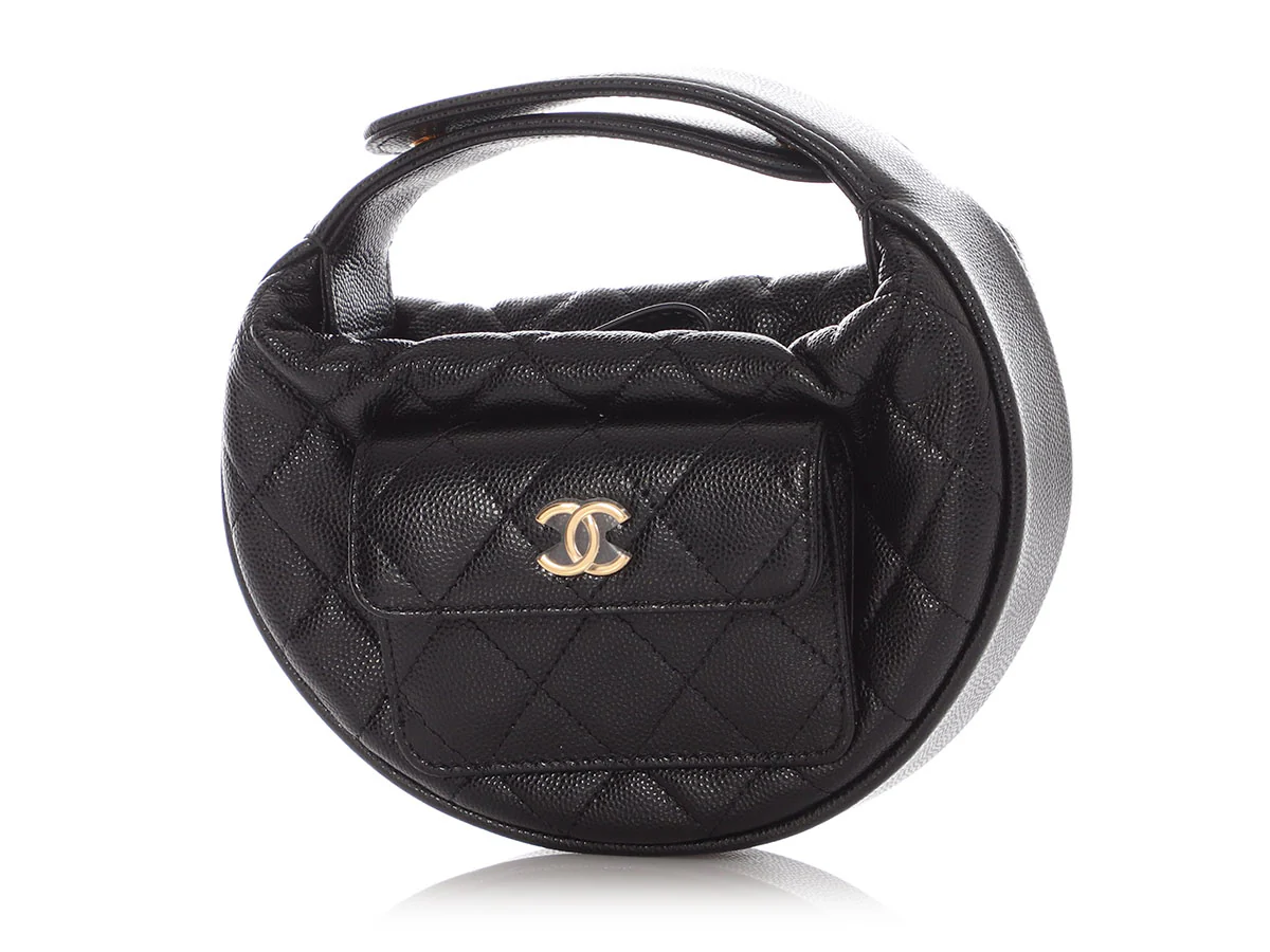 Chanel Black Quilted Caviar Mini Round Polly Pocket Pouch Hobo - Image 3