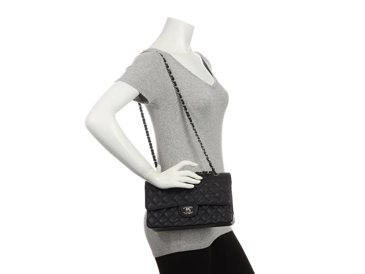 Chanel Medium/Large Black Quilted Caviar Classic Double Flap - Image 10