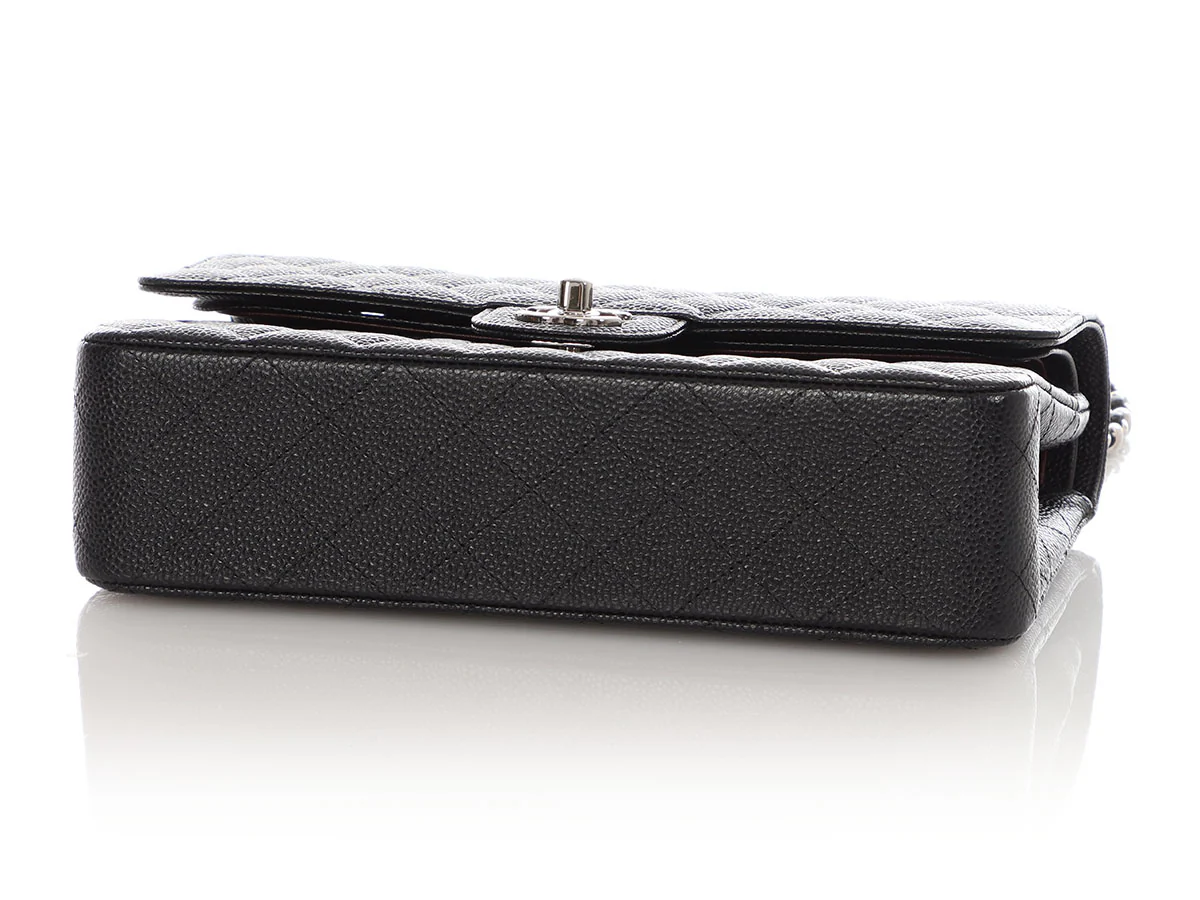 Chanel Medium/Large Black Quilted Caviar Classic Double Flap - Image 7