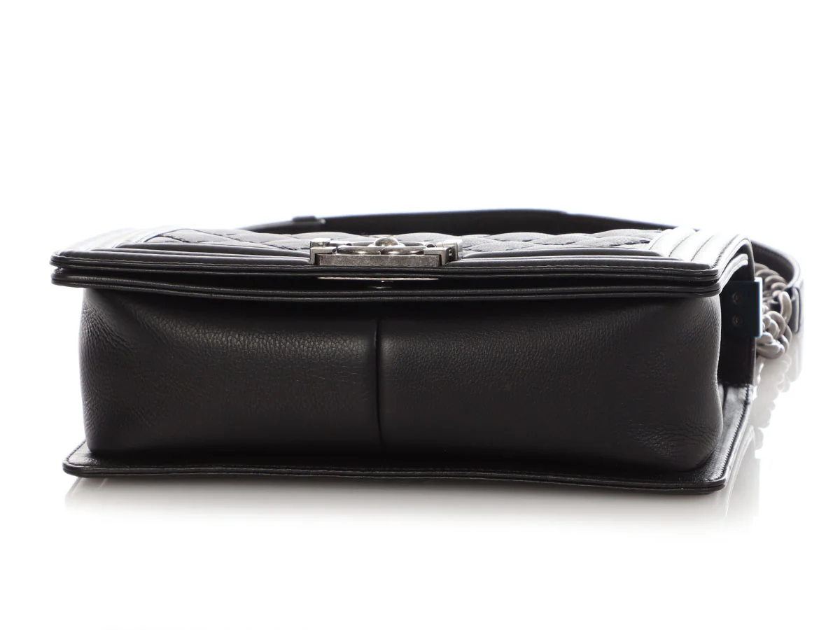 Chanel Old Medium Black Quilted Calfskin Double Stitch Boy Bag - Image 7