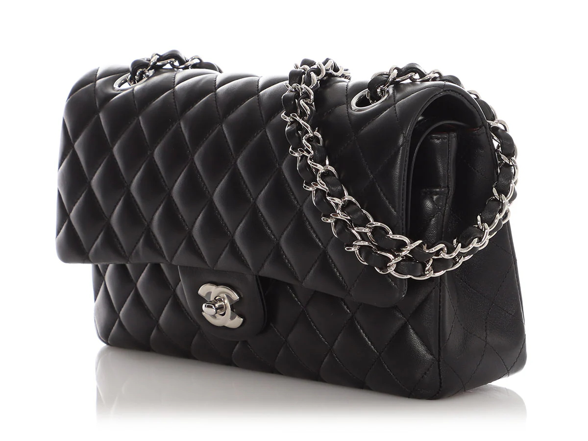 Chanel Medium/Large Black Quilted Lambskin Classic Double Flap - Image 4