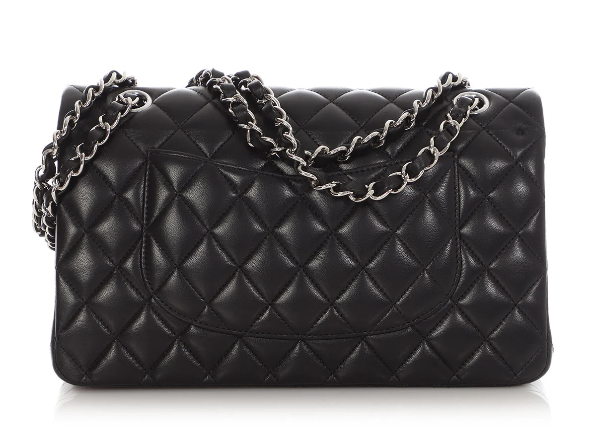 Chanel Medium/Large Black Quilted Lambskin Classic Double Flap - Image 5