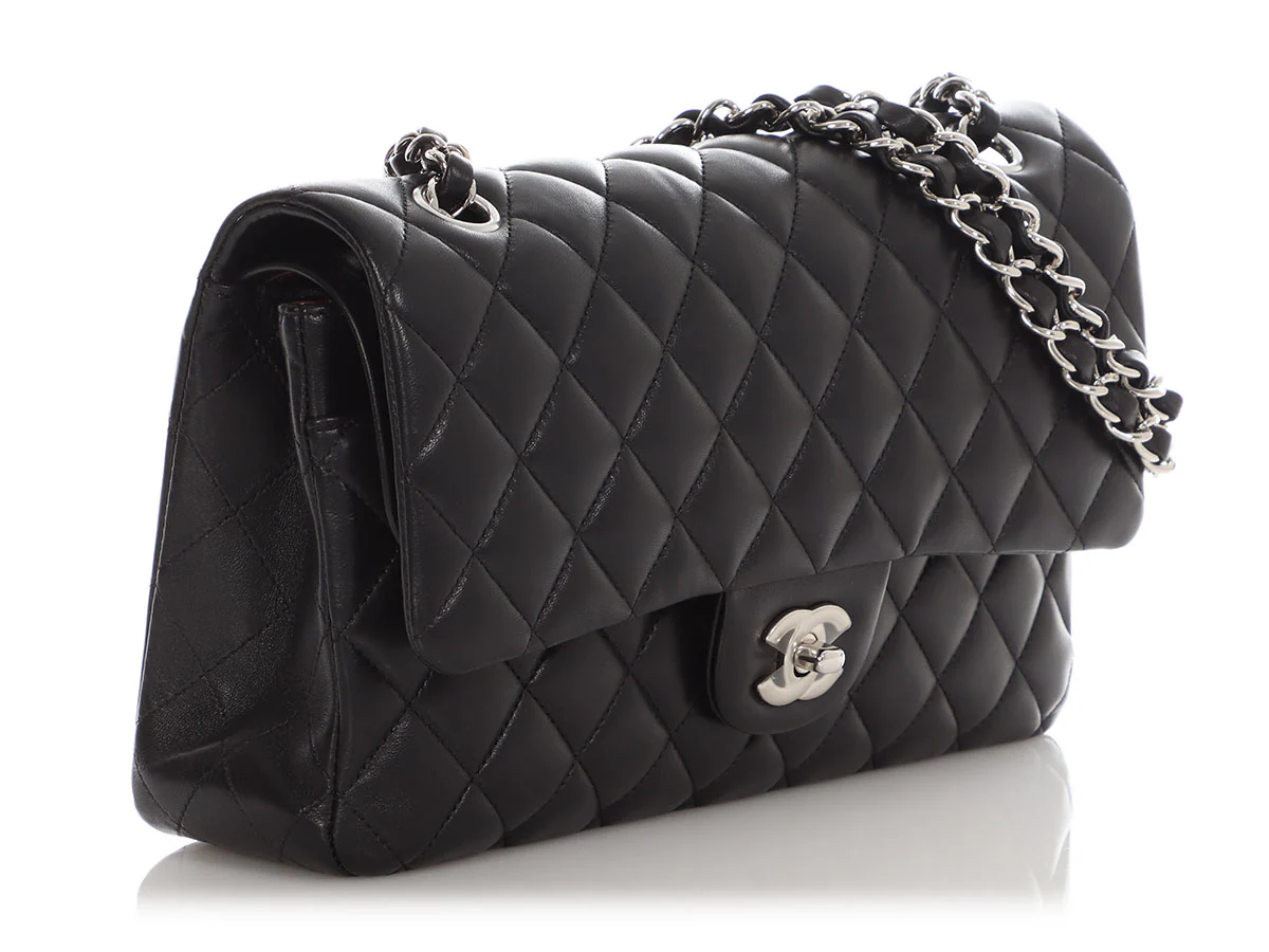 Chanel Medium/Large Black Quilted Lambskin Classic Double Flap - Image 6