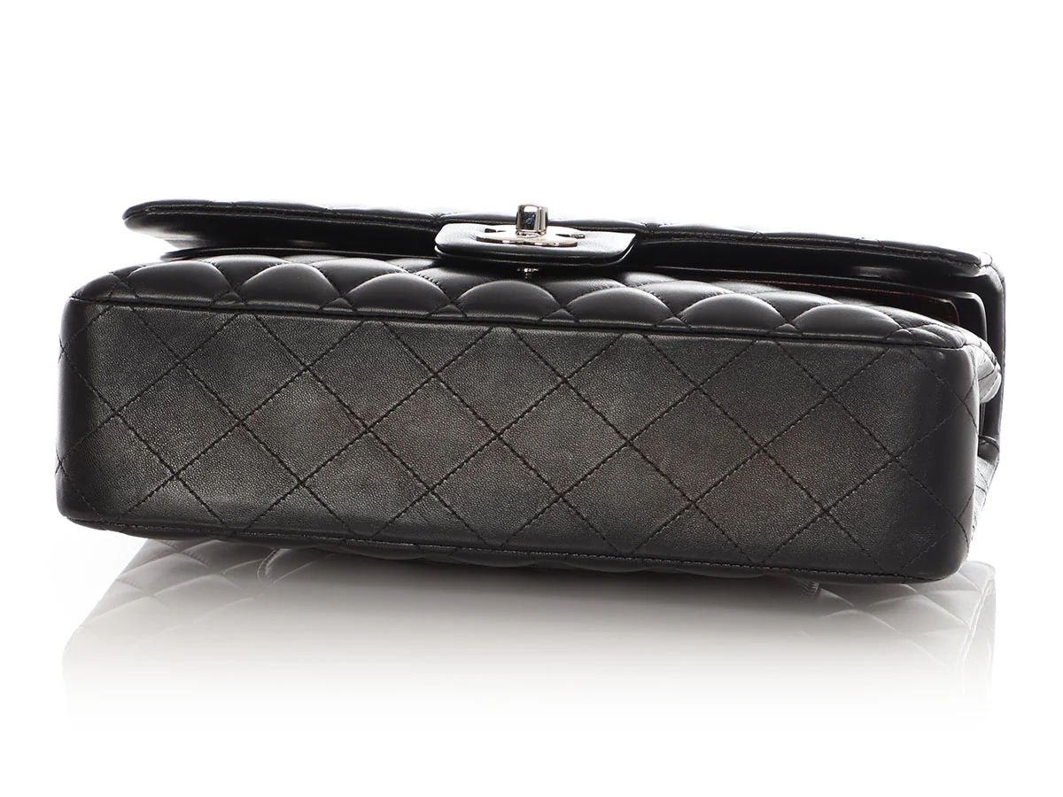 Chanel Medium/Large Black Quilted Lambskin Classic Double Flap - Image 7
