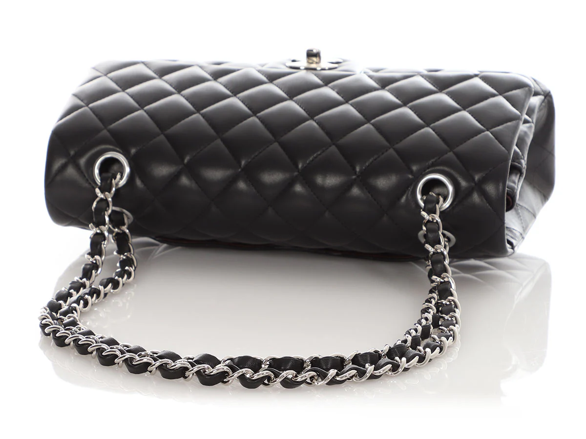 Chanel Medium/Large Black Quilted Lambskin Classic Double Flap - Image 8