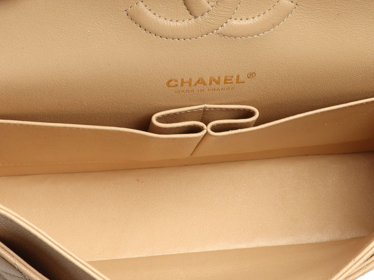 Chanel Medium/Large Beige Claire Quilted Caviar Classic Double Flap - Image 9