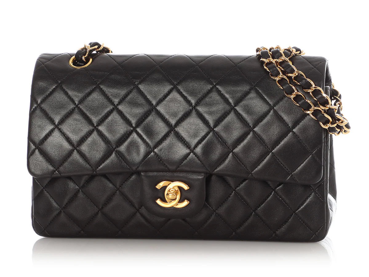 Chanel Vintage Medium/Large Black Quilted Lambskin Classic Double Flap - Image 2
