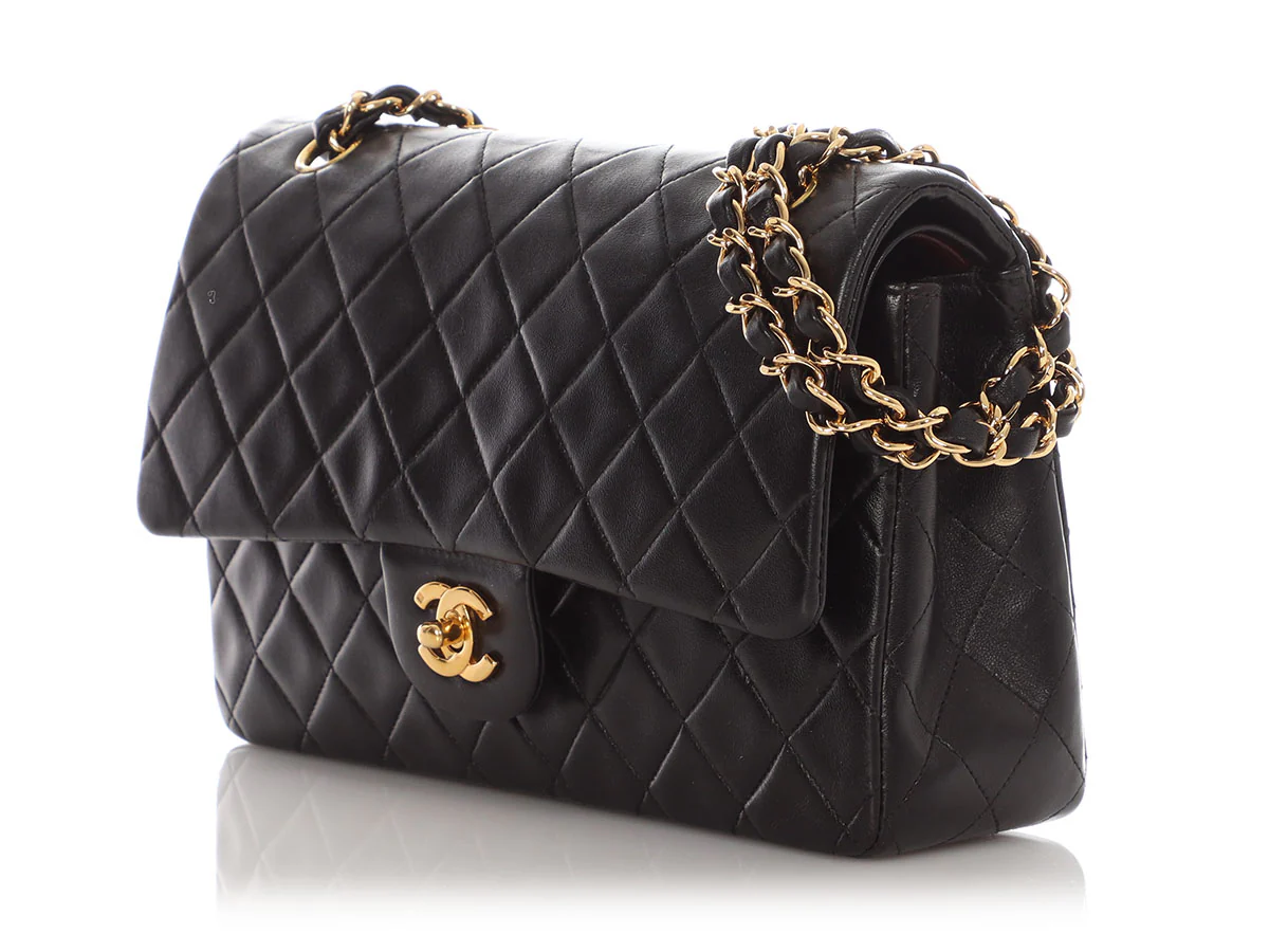 Chanel Vintage Medium/Large Black Quilted Lambskin Classic Double Flap - Image 3