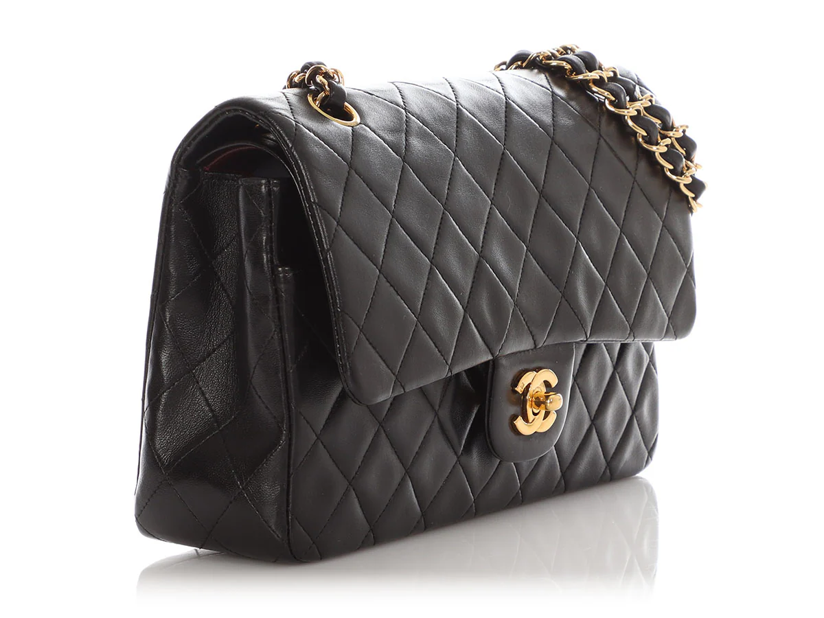 Chanel Vintage Medium/Large Black Quilted Lambskin Classic Double Flap - Image 5